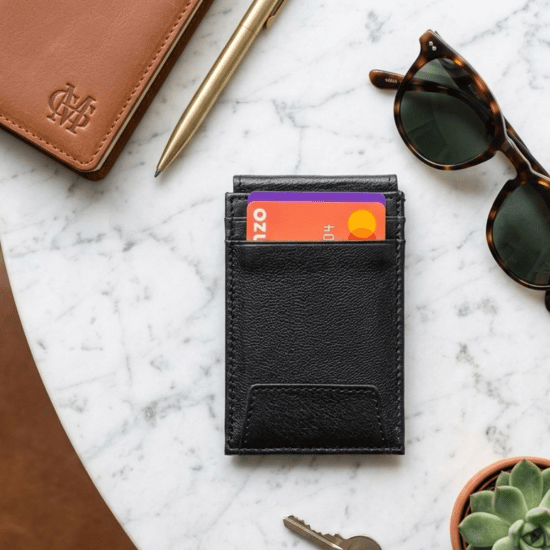 Men’s Genuine Leather RFID Card Holder, Black Slim Wallet with ID Window - Image 4