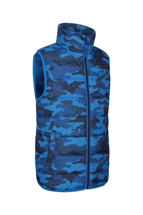 'Rocko' Kids Printed Gilet Water Resistant Padded Rain Jacket Blue - Image 2