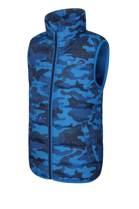 'Rocko' Kids Printed Gilet Water Resistant Padded Rain Jacket Blue - Image 4