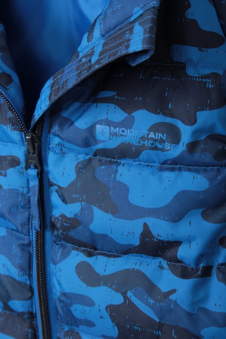 'Rocko' Kids Printed Gilet Water Resistant Padded Rain Jacket Blue - Image 6