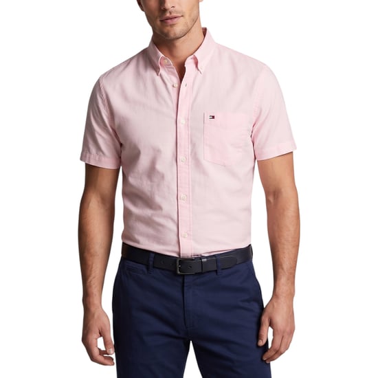TOMMY HILFIGER Mens Shirt Oxford Lightweight Short Sleeve Regular Fit Summer Top - Image 1