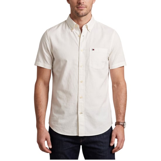 TOMMY HILFIGER Mens Shirt Oxford Lightweight Short Sleeve Regular Fit Summer Top - Image 1