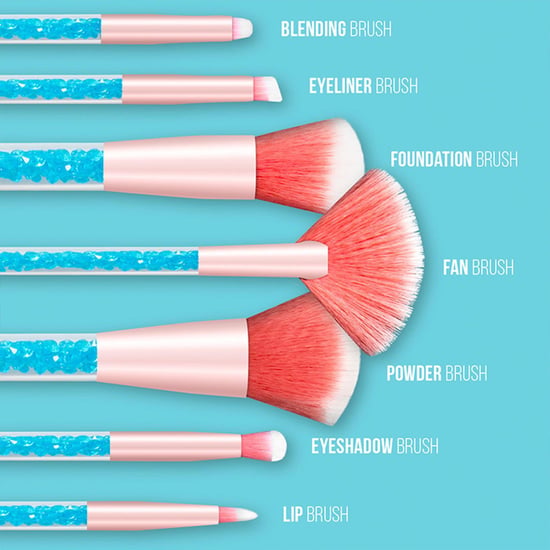 Cosmic Makeup Brush Set 7 Piece Turquoise Liquid Glitter Handle Beauty Tool Kit - Image 3