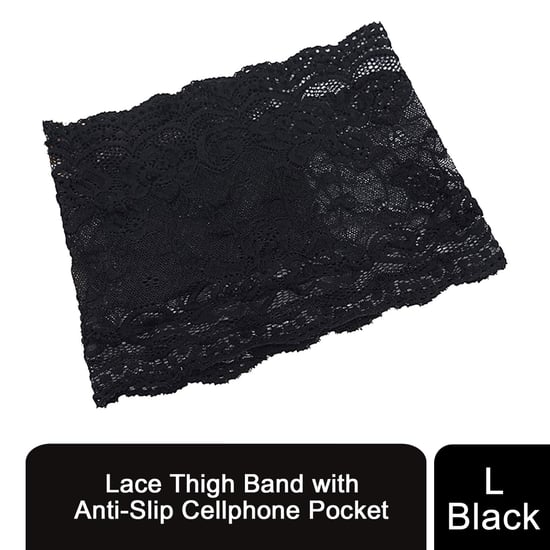 Aquarius Women's Lace Anti Slip Thigh Band And Discreet Phone Pocket Holder Comfortable Chafing Prevention Underwear Accessory For Summer Dresses In Black - Image 1