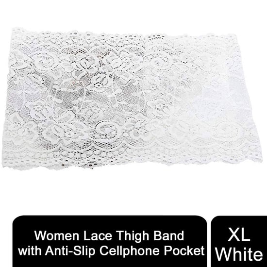 Aquarius Women's Lace Anti Slip Thigh Band And Discreet Phone Pocket Holder Comfortable Chafing Prevention Underwear Accessory For Summer Dresses In White - Image 1