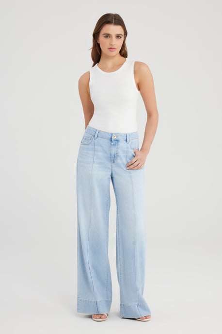 Layla jeans met middelhoge taille, volledige lengte, plooien en 5 zakken, lichtblauw - Image 3