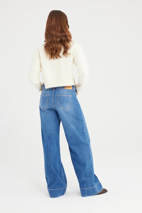 Layla jeans met middelhoge taille, volledige lengte, plooien en 5 zakken, mediumblauw - Image 3