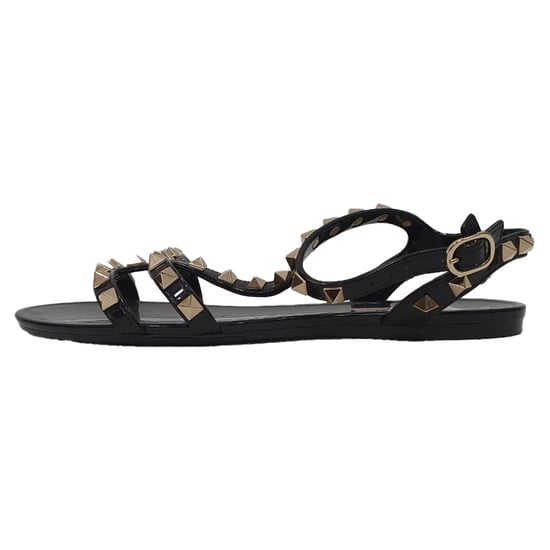 Valentino Garavani Rockstud T-Strap Platte Sandalen in Zwart Rubber - Image 5