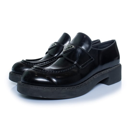 Prada, black high shine leather loafers - Image 1