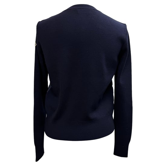 Moncler Padded Zip-Up Cardigan in Navy Blue Polyamide - Image 3