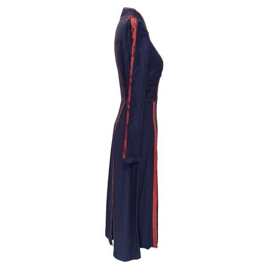 Burberry Snakeskin-Print Trimmed Midi Dress in Navy Blue Silk - Image 2