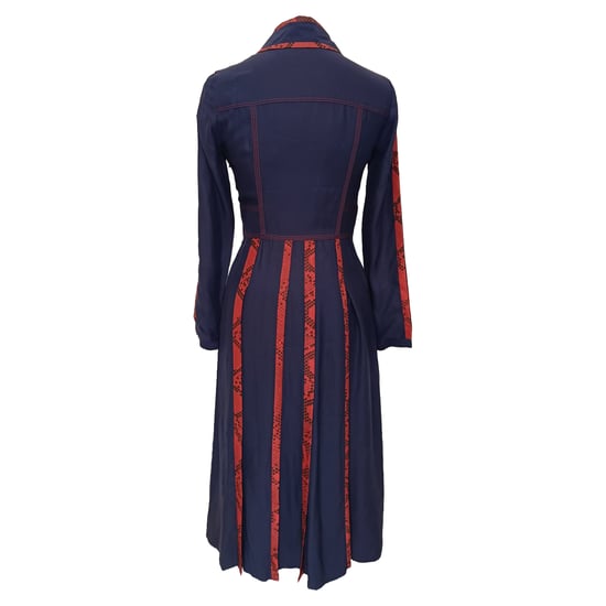 Burberry Snakeskin-Print Trimmed Midi Dress in Navy Blue Silk - Image 3