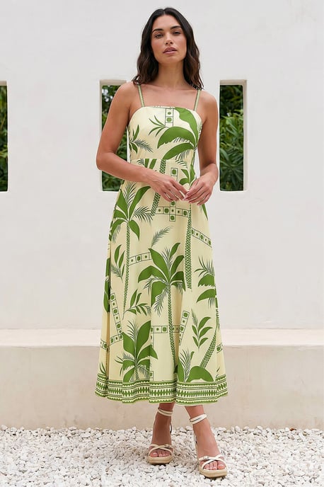 Strappy Palm Print Midi Dress - Image 1