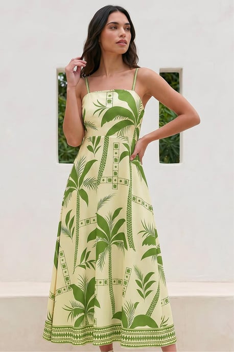 Strappy Palm Print Midi Dress - Image 2