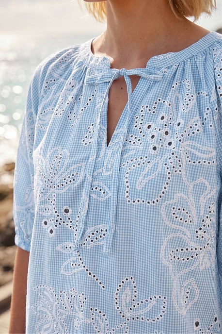 Floral Puff Print Gingham Tunic Top - Image 4
