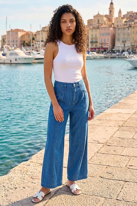 Petite Stitch Pocket Wide Leg Jeans - Image 1