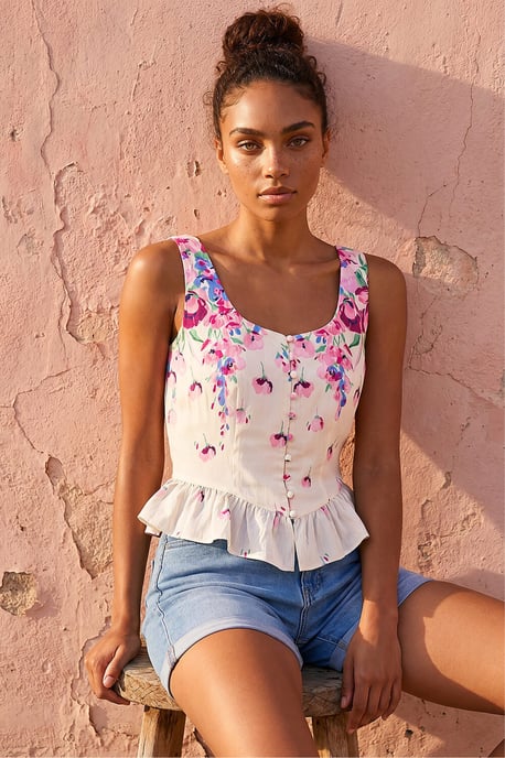 Floral Button Up Front Blouse - Image 2