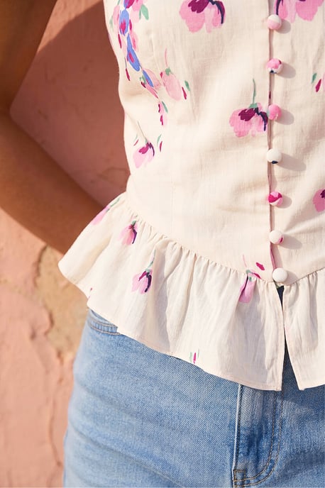Floral Button Up Front Blouse - Image 4