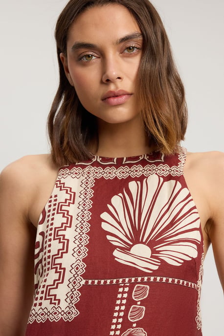 Linen Viscose Tile Print Woven Midi Dress - Image 2