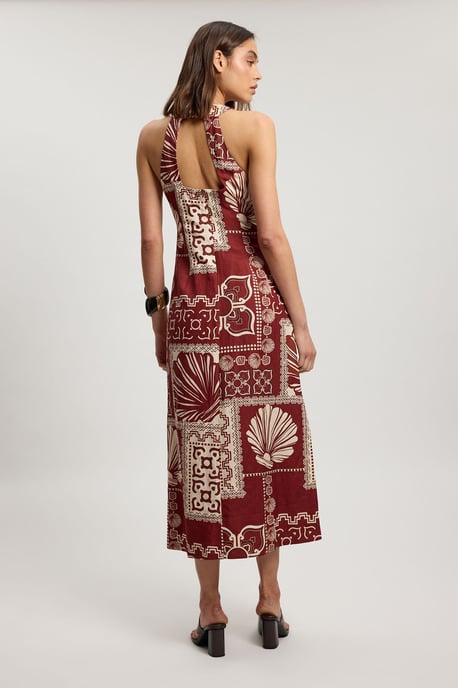 Linen Viscose Tile Print Woven Midi Dress - Image 3