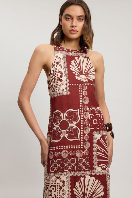 Linen Viscose Tile Print Woven Midi Dress - Image 4