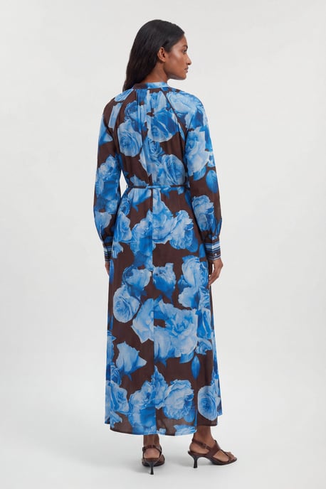 Viscose Woven Stripe Contrast Blue Floral Midi Shirt dress - Image 3