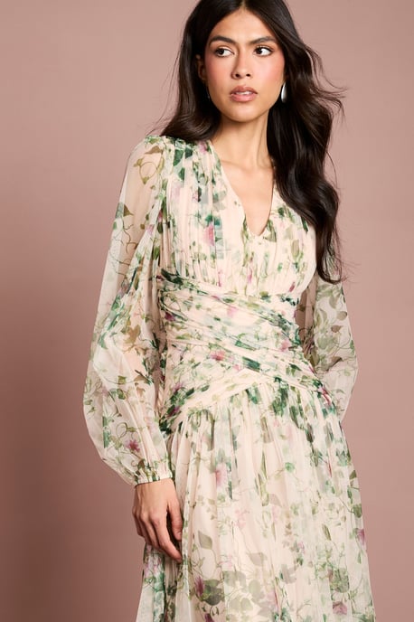 Printed Floral Mesh Midi Dress - Image 2