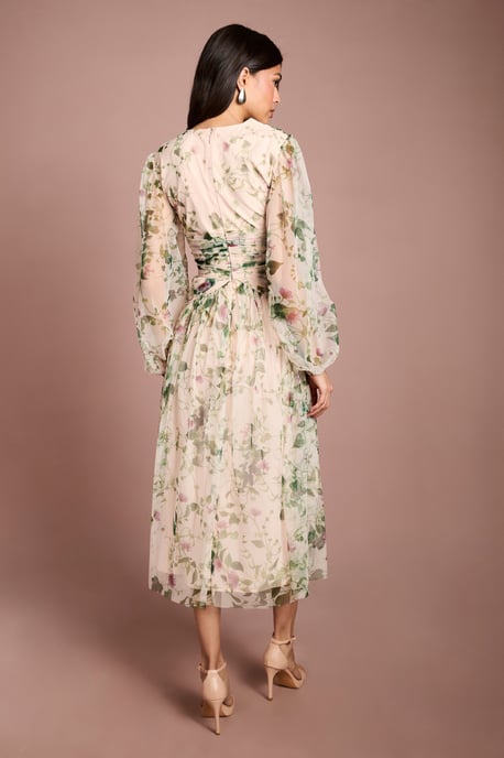Printed Floral Mesh Midi Dress - Image 3