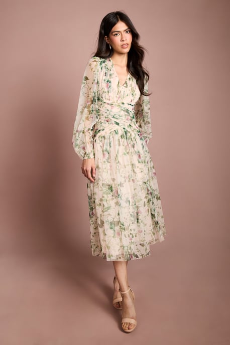 Printed Floral Mesh Midi Dress - Image 4