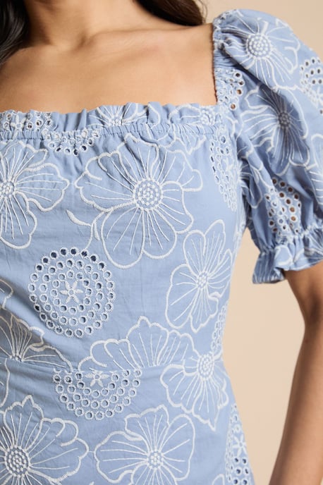 Petite Embroidered Puff Sleeve Midi Dress - Image 5
