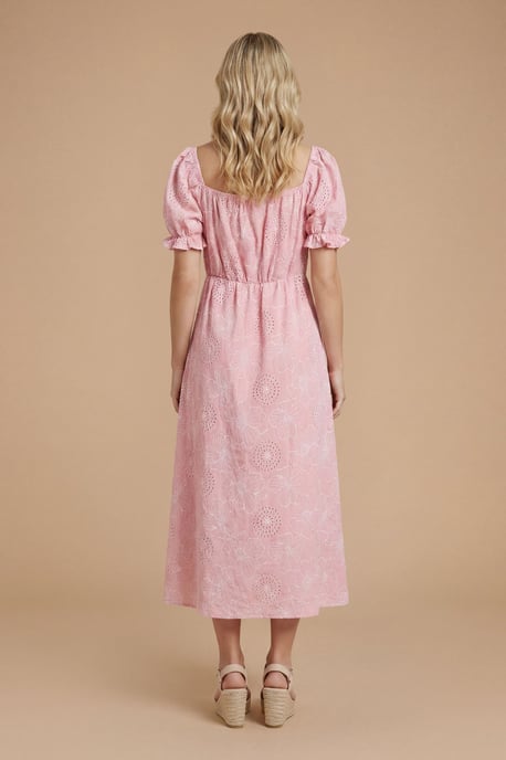 Embroidered Puff Sleeve Midi Dress - Image 3