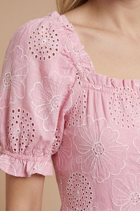 Embroidered Puff Sleeve Midi Dress - Image 4
