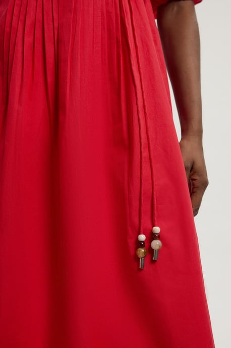 Bead Detail Cotton Poplin Bardot Midi Dress - Image 4