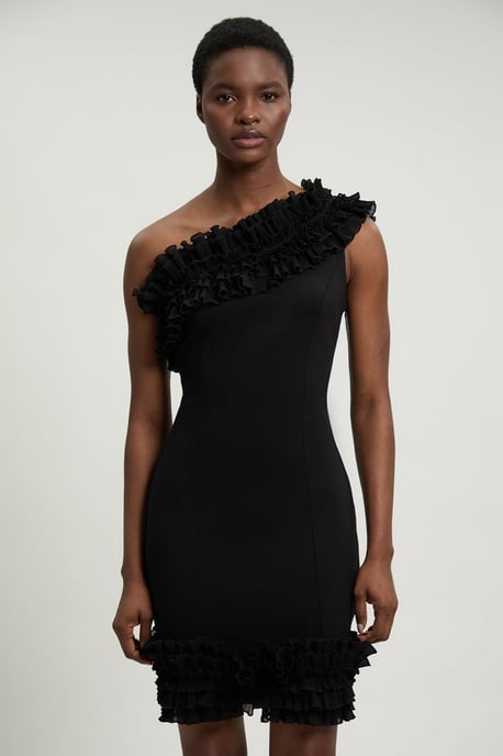 Drama Ruffle Asymmetric Mini Dress - Image 1