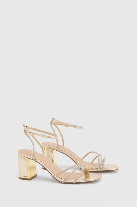 Tabs Faux Metallic Leather Strappy High Block Heel Sandals - Image 3