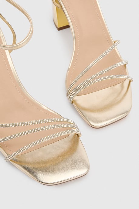 Tabs Faux Metallic Leather Strappy High Block Heel Sandals - Image 5