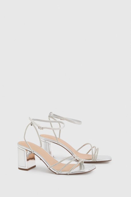 Tabs Faux Metallic Leather Strappy High Block Heel Sandals - Image 3