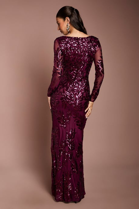 Long Sleeve Floral Sequin Maxi Dress - Image 3