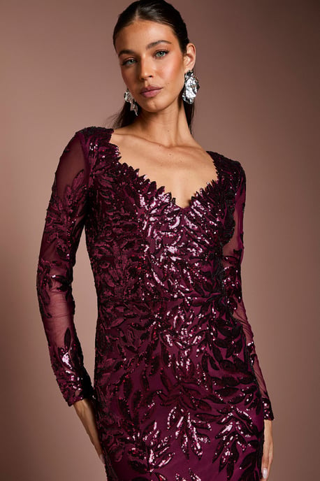 Long Sleeve Floral Sequin Maxi Dress - Image 4