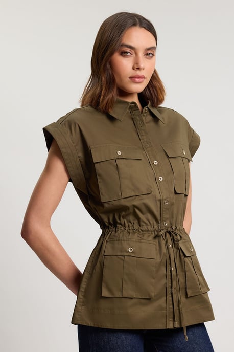 Cotton Sateen With Lace Trim Pocket Detail Jacket - Image 1