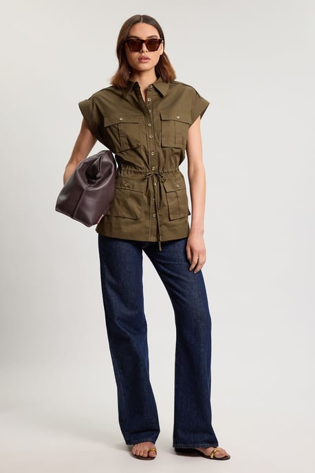 Cotton Sateen With Lace Trim Pocket Detail Jacket - Image 2