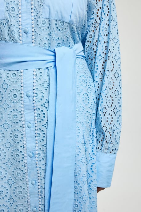 Plus Size Cotton Broderie Belted Shirt Dress - Image 2