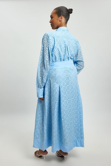 Plus Size Cotton Broderie Belted Shirt Dress - Image 3