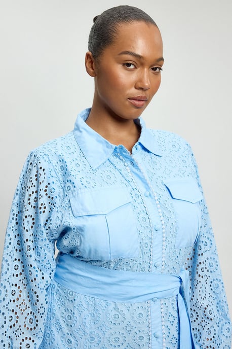 Plus Size Cotton Broderie Belted Shirt Dress - Image 4