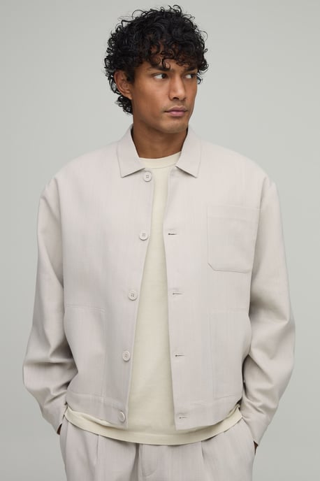 Tailored Oversized Linen Look Co-Ord Harrington Jacket - Image 1