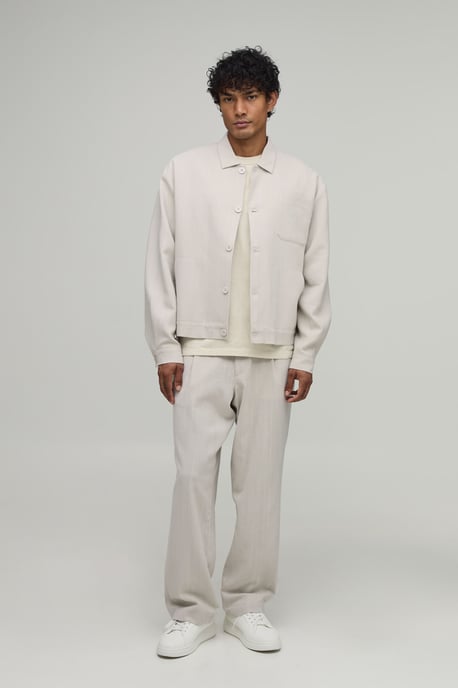 Tailored Oversized Linen Look Co-Ord Harrington Jacket - Image 4