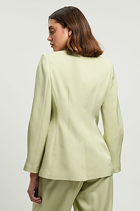 Polished Linen Blend Single Breasted Tailored Blazer - Image 4