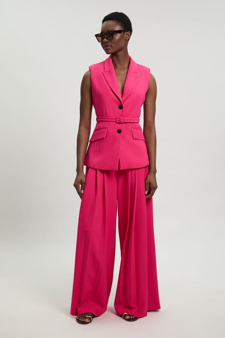 Tailored Structured Crepe Belted Sleeveless Blazer - Image 2