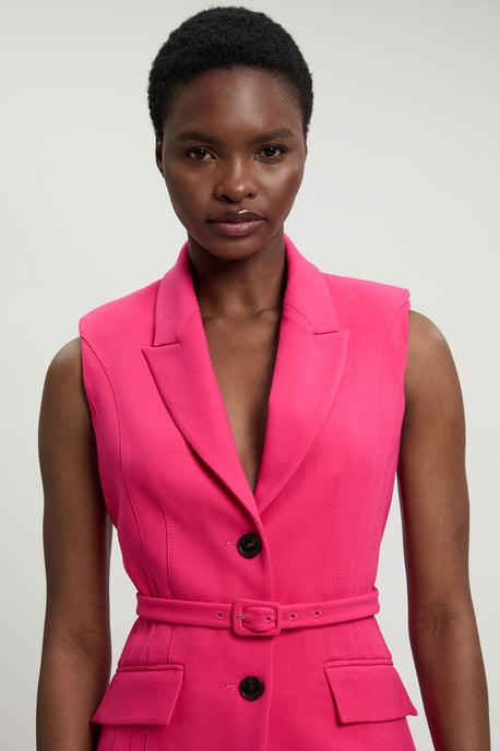Tailored Structured Crepe Belted Sleeveless Blazer - Image 4