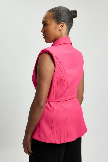 Plus Size Tailored Structured Crepe Belted Sleeveless Blazer - Image 3